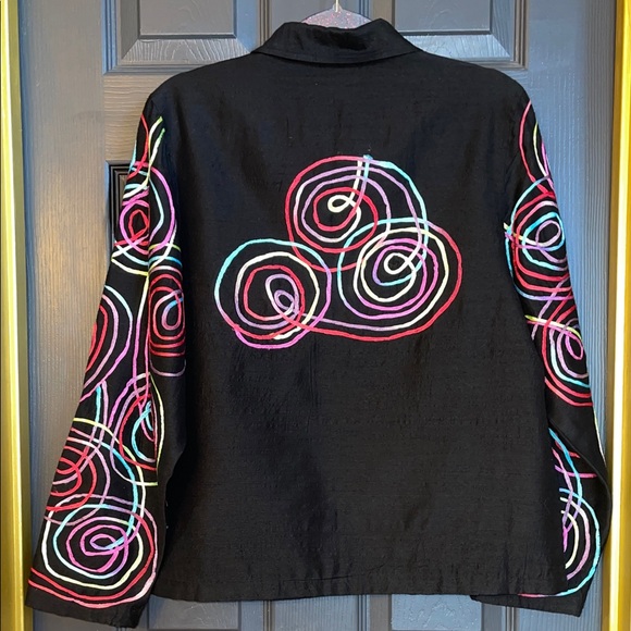 Women's Black Blazer with Vibrant Swirl Patterns - Picture 5 of 14